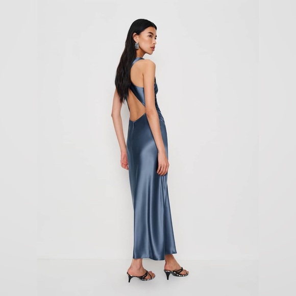 New Reformation Casette Silk Dress Cornflower - Picture 2 of 7